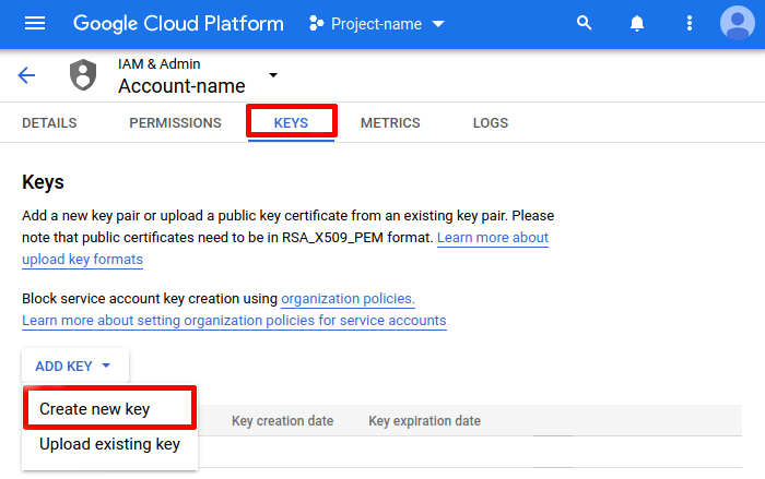 Downloading the private key