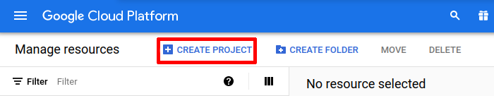 Manage resources page