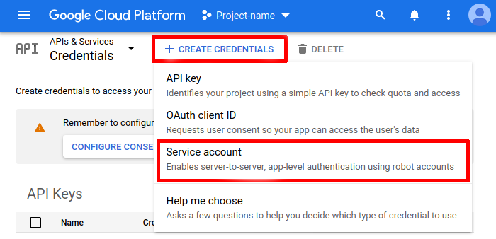 Creating the service account